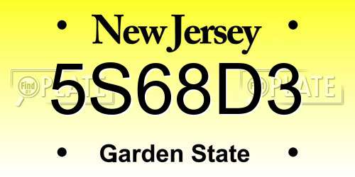5S68D3 New Jersey License Plate