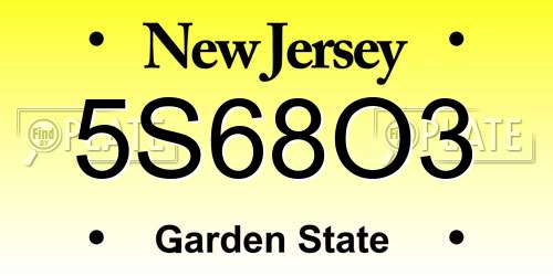 5S68O3 New Jersey License Plate