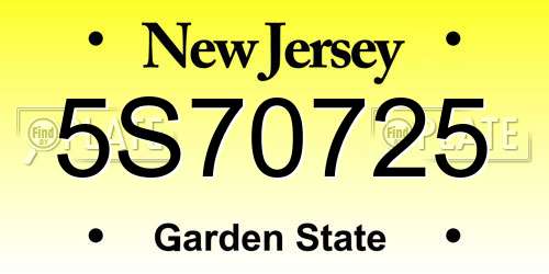5S70725 New Jersey License Plate