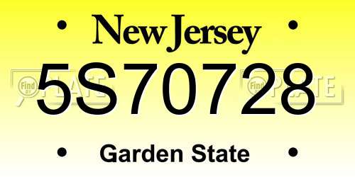 5S70728 New Jersey License Plate