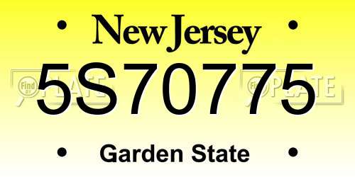 5S70775 New Jersey License Plate