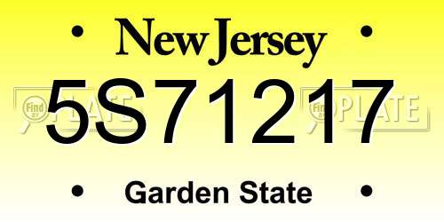 5S71217 New Jersey License Plate