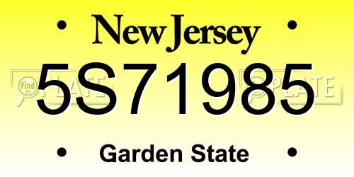 5S71985 New Jersey License Plate
