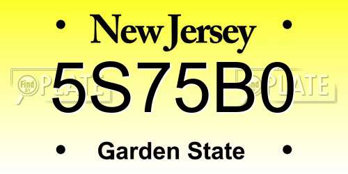 5S75B0 New Jersey License Plate