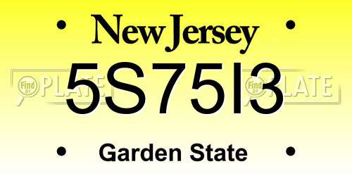 5S75I3 New Jersey License Plate