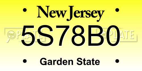 5S78B0 New Jersey License Plate