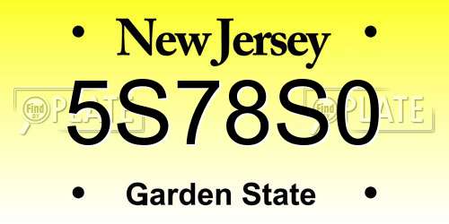 5S78S0 New Jersey License Plate