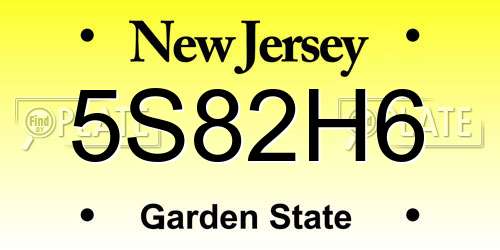 5S82H6 New Jersey License Plate