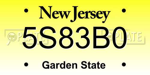 5S83B0 New Jersey License Plate