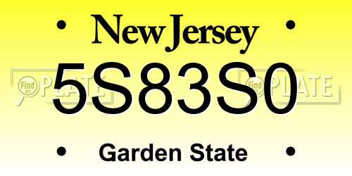 5S83S0 New Jersey License Plate