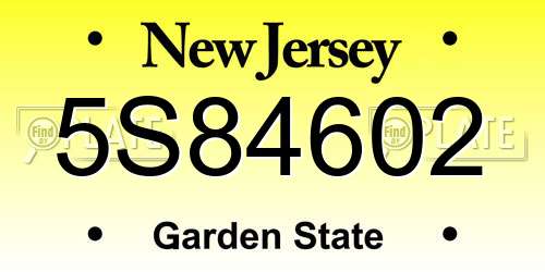5S84602 New Jersey License Plate
