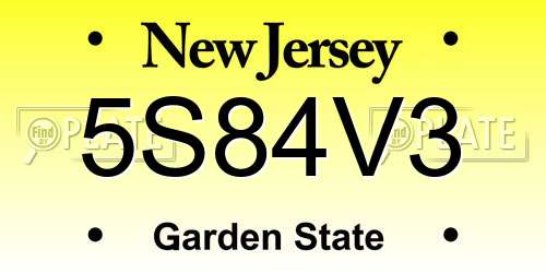 5S84V3 New Jersey License Plate
