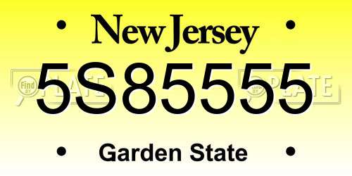 5S85555 New Jersey License Plate