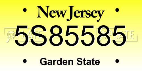 5S85585 New Jersey License Plate
