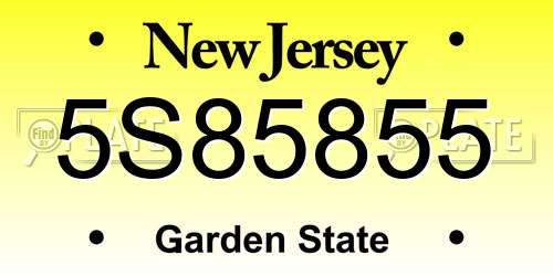 5S85855 New Jersey License Plate