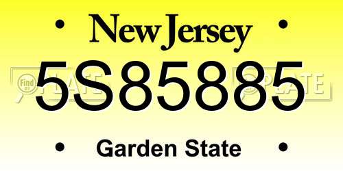 5S85885 New Jersey License Plate