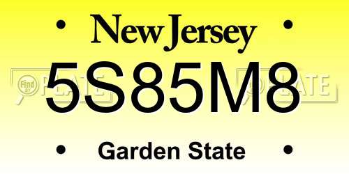 5S85M8 New Jersey License Plate