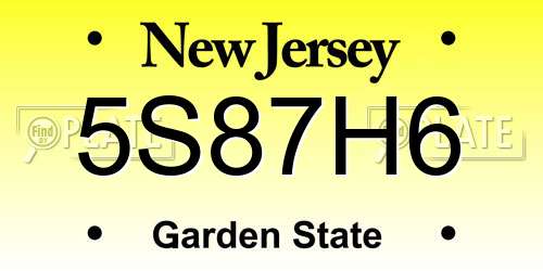 5S87H6 New Jersey License Plate