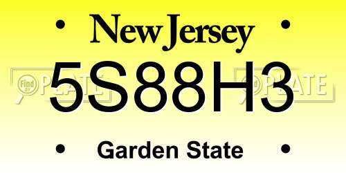 5S88H3 New Jersey License Plate