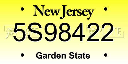 5S98422 New Jersey License Plate