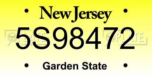 5S98472 New Jersey License Plate