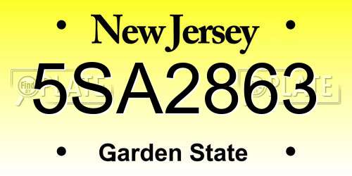 5SA2863 New Jersey License Plate