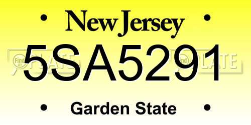 5SA5291 New Jersey License Plate