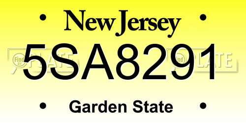 5SA8291 New Jersey License Plate