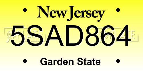 5SAD864 New Jersey License Plate