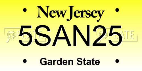 5SAN25 New Jersey License Plate