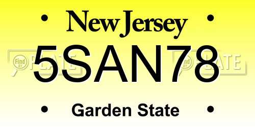 5SAN78 New Jersey License Plate