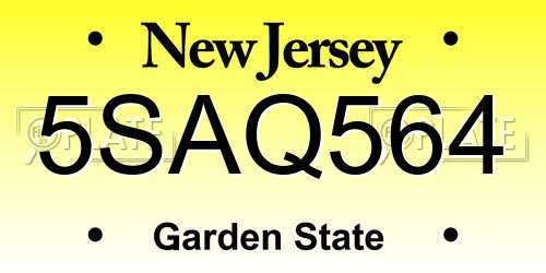 5SAQ564 New Jersey License Plate