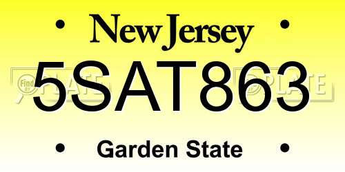 5SAT863 New Jersey License Plate