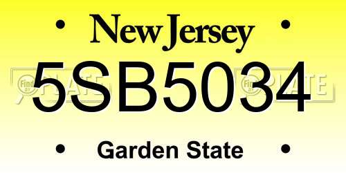 5SB5034 New Jersey License Plate