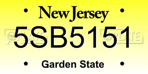 5SB5151 New Jersey License Plate