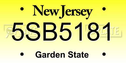 5SB5181 New Jersey License Plate