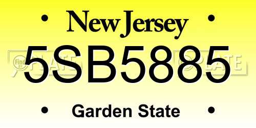 5SB5885 New Jersey License Plate