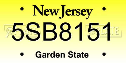 5SB8151 New Jersey License Plate