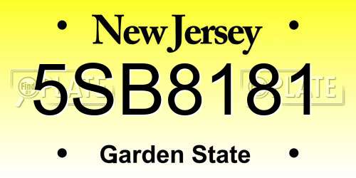 5SB8181 New Jersey License Plate