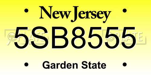 5SB8555 New Jersey License Plate