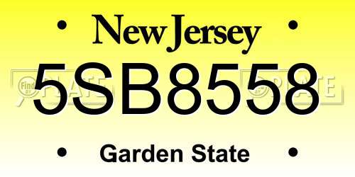 5SB8558 New Jersey License Plate