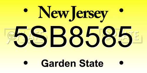 5SB8585 New Jersey License Plate