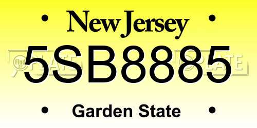 5SB8885 New Jersey License Plate