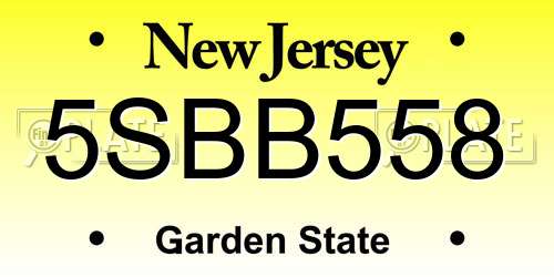 5SBB558 New Jersey License Plate