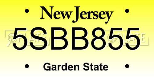 5SBB855 New Jersey License Plate