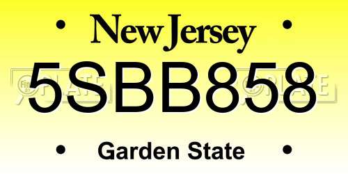 5SBB858 New Jersey License Plate