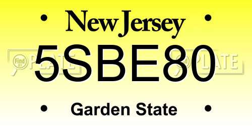 5SBE80 New Jersey License Plate