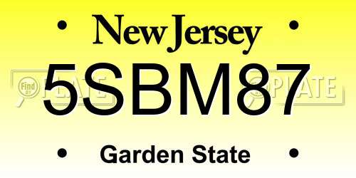 5SBM87 New Jersey License Plate