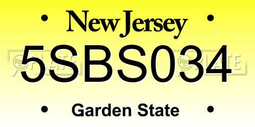 5SBS034 New Jersey License Plate