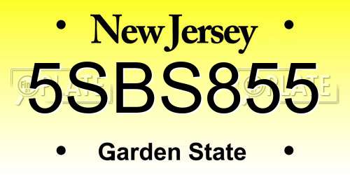 5SBS855 New Jersey License Plate